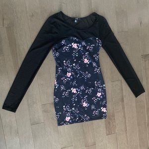 Floral Mesh Body Con Dress